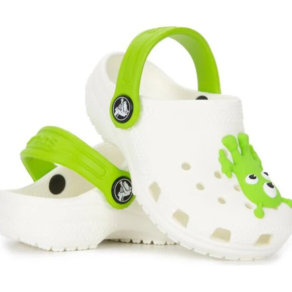 Crocs Boys' White Green Classic Glow-In-Dark Alien Slip-On Clogs Size US 4 - Picture 1 of 8